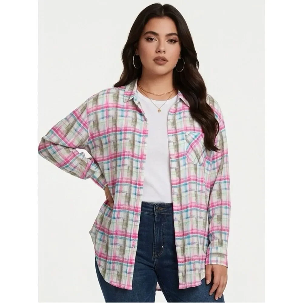 FREE PEOPLE | WE THE FREE Watercolor Plaid Button Down Shirt Women’s Size Small